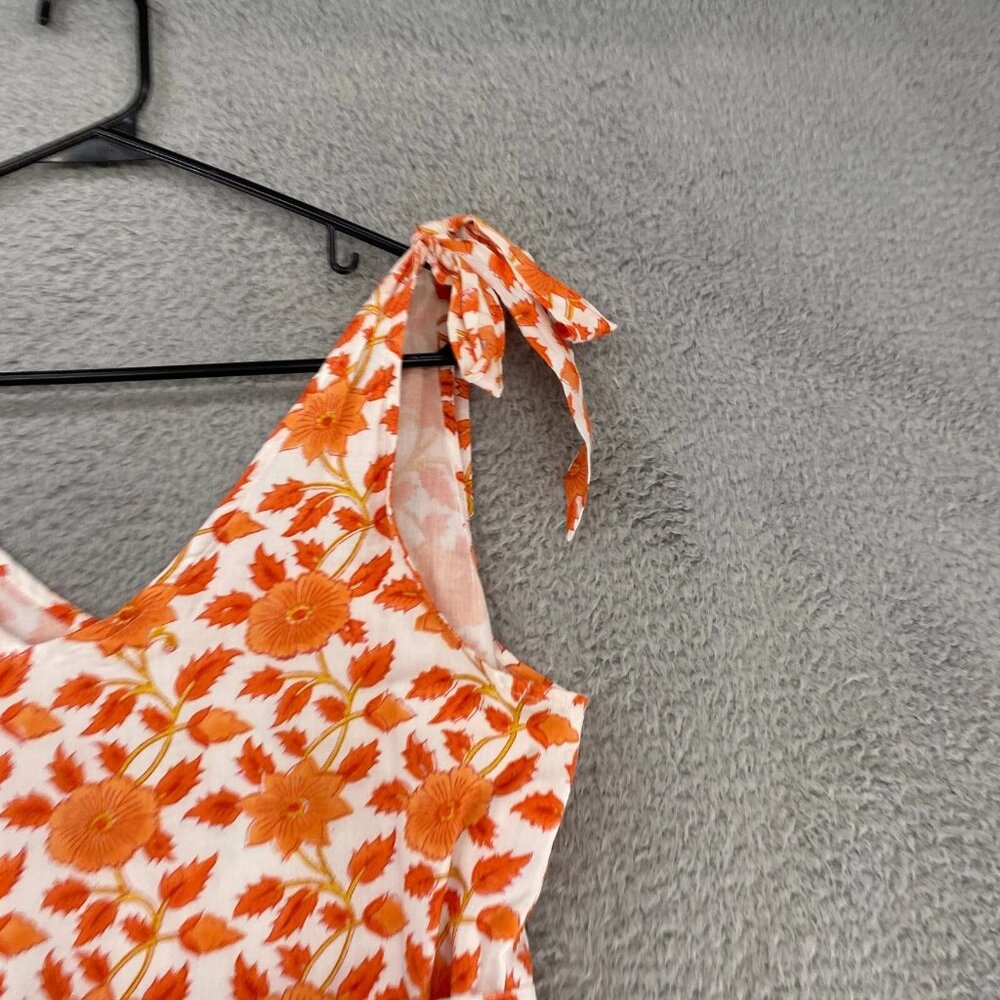 Victoria Dunn Dress Womens Floral Fit Flare Tie Sleeves Tiered Orange - Picture 4 of 12